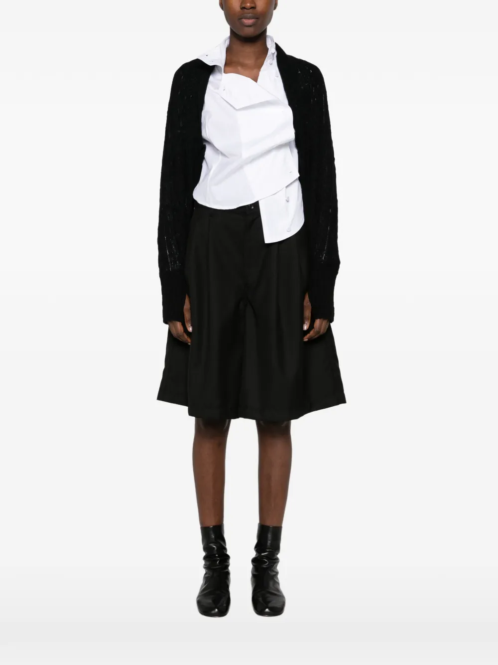 Yohji Yamamoto open-knit cropped cardigan Zwart