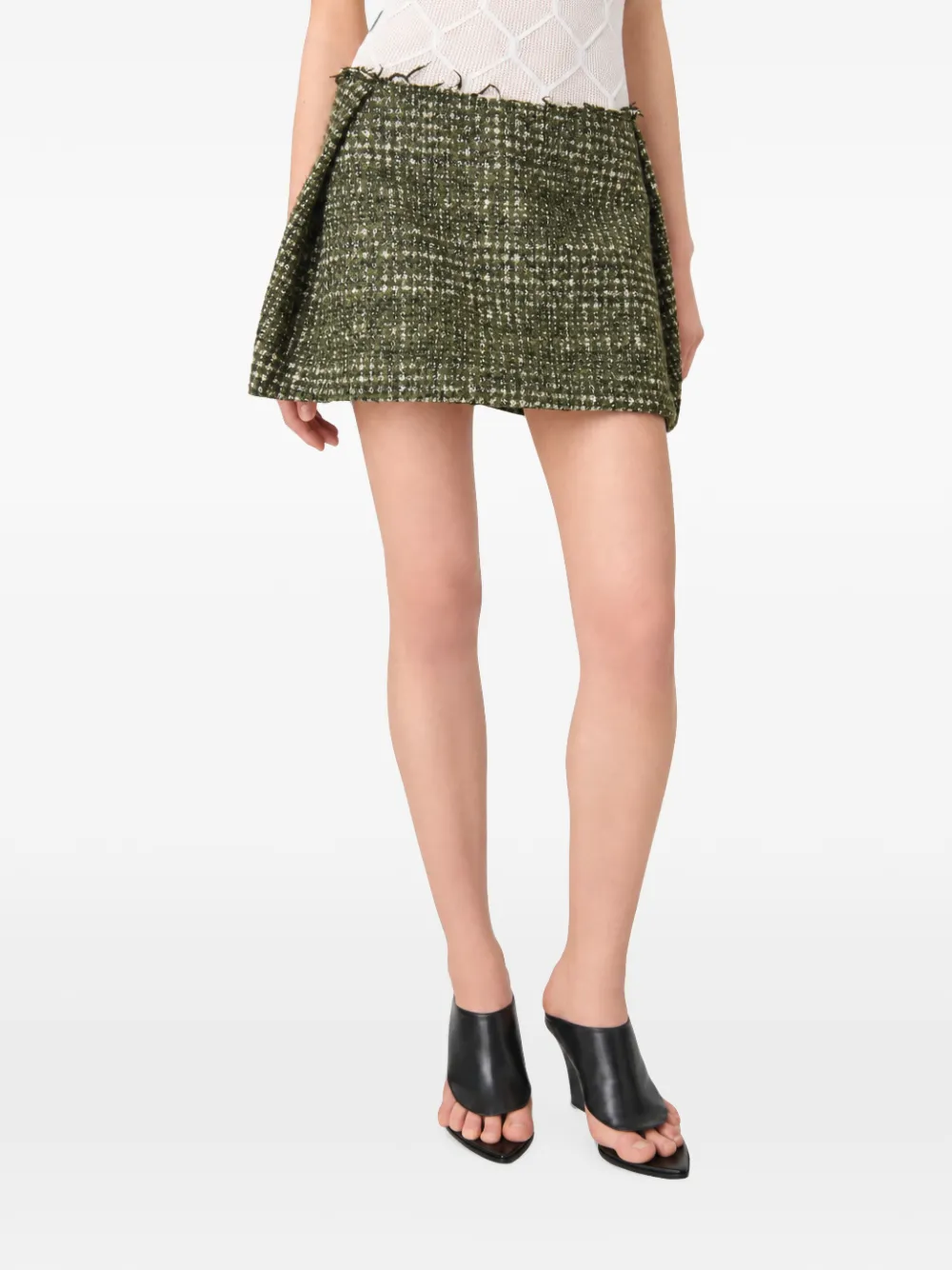 IRO Tweed skorts met gerafelde randen Groen