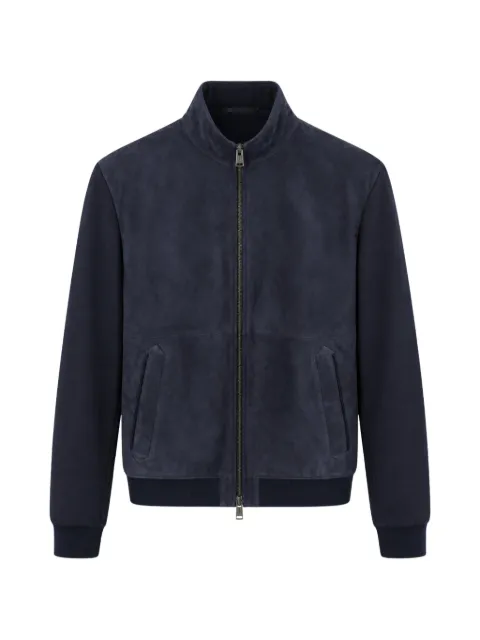 Canali suede-panelled zip-up jacket