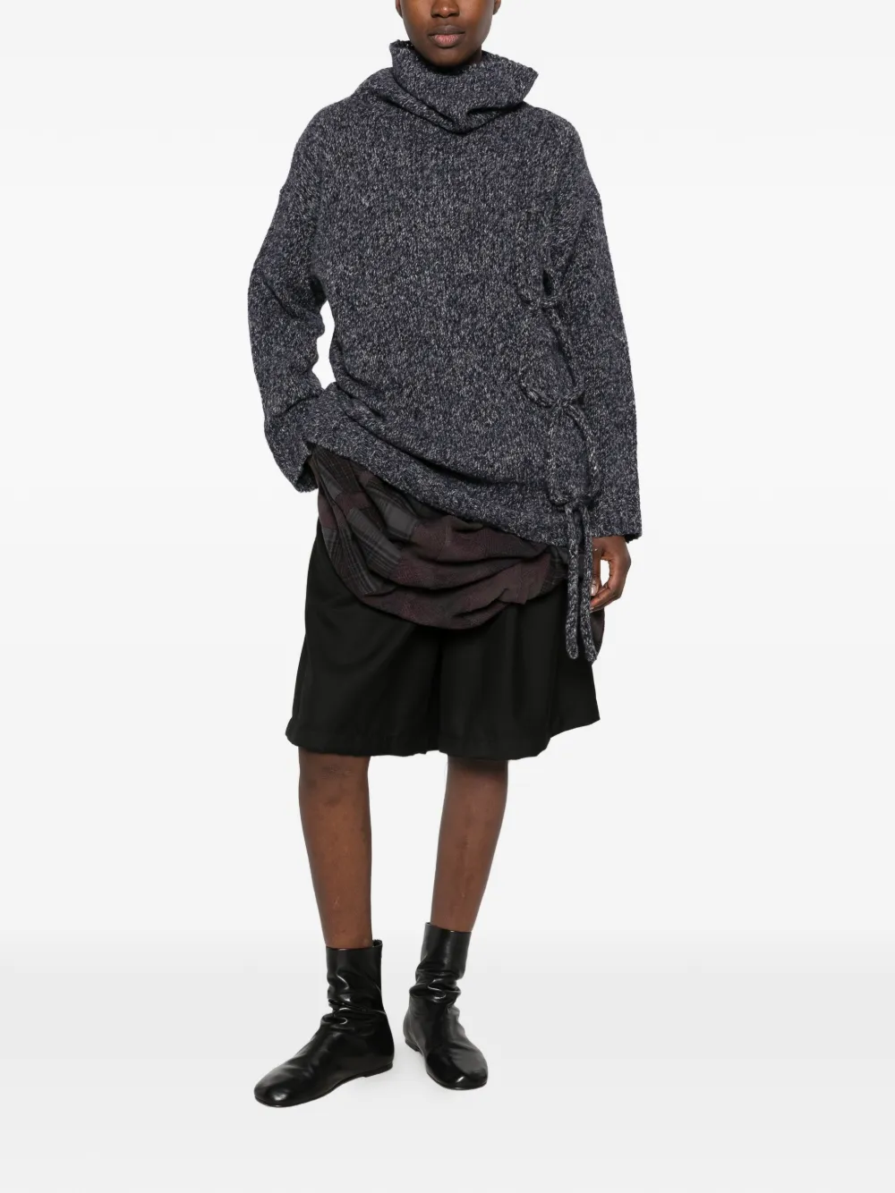 Yohji Yamamoto side-tie cowl-neck sweater Blauw