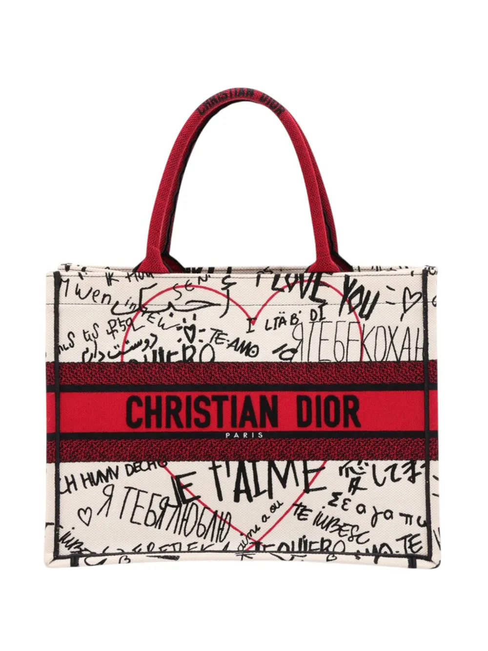 Christian Dior Pre-Owned 2021-2026 DiorAmour Medium Embroidered Canvas Graffiti Book tote bag - Blanc