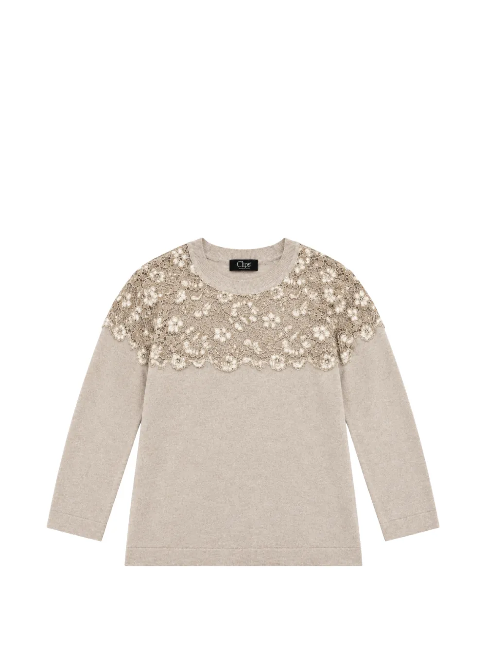 Clips Lace-panel Sweater In Neutral