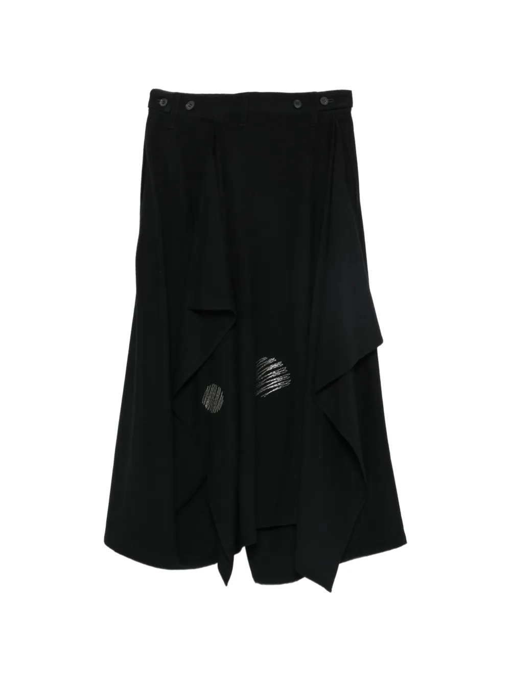 Yohji Yamamoto embroidered draped trousers Zwart