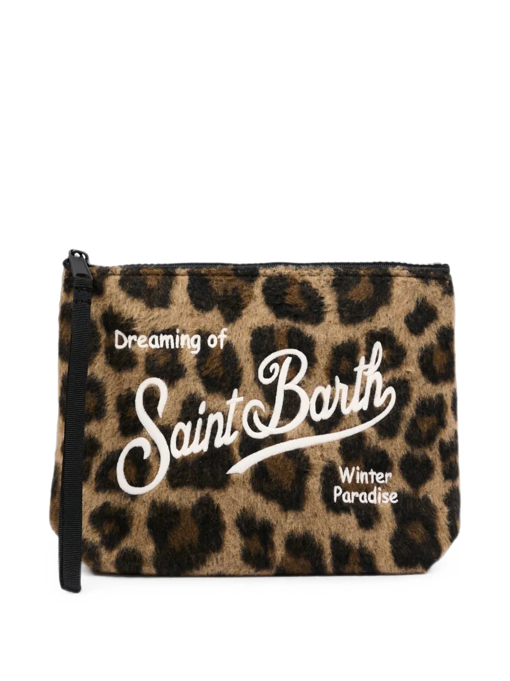 MC2 Saint Barth leopard-print logo-embroidered clutch bag - Marron