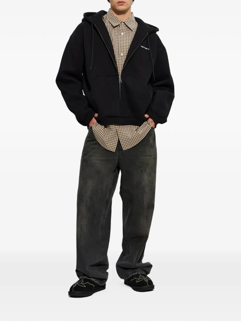 Carhartt WIP Ebbert hoodie met geborduurd logo en rits Zwart