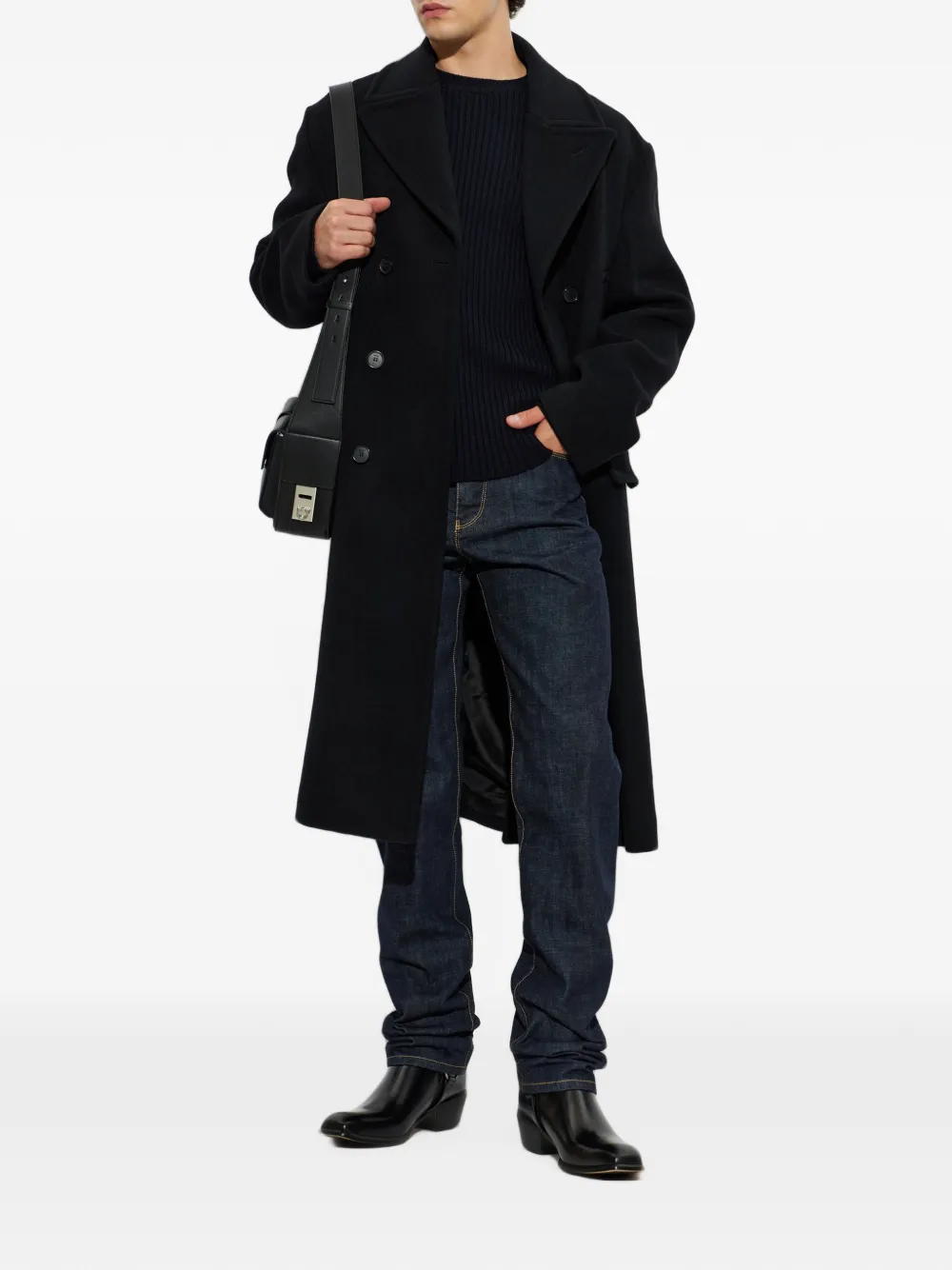 FENDI Ribgebreide trui met schouderpatch Blauw