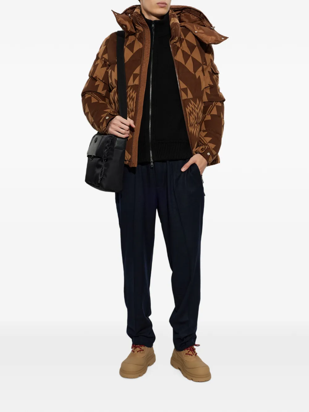 Moncler Boislune donsjack met geometrisch patroon Bruin
