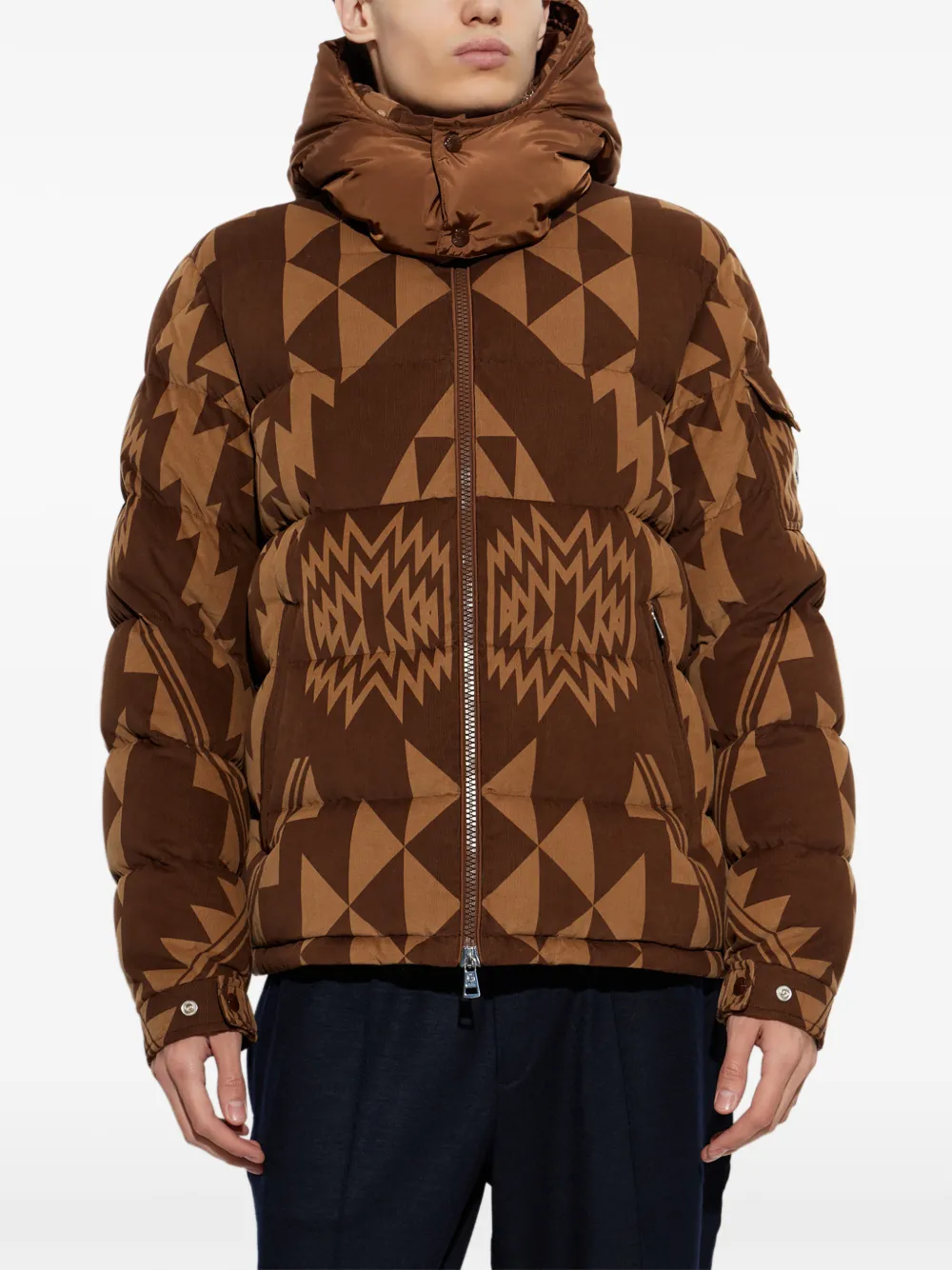 Moncler Boislune donsjack met geometrisch patroon Bruin