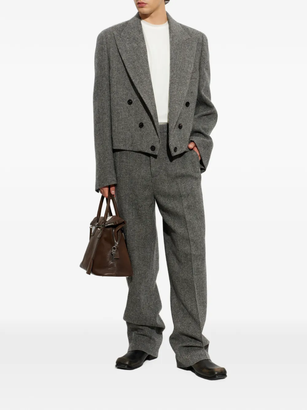 Maison Margiela Cropped blazer met dubbele rij knopen en visgraatpatroon Grijs