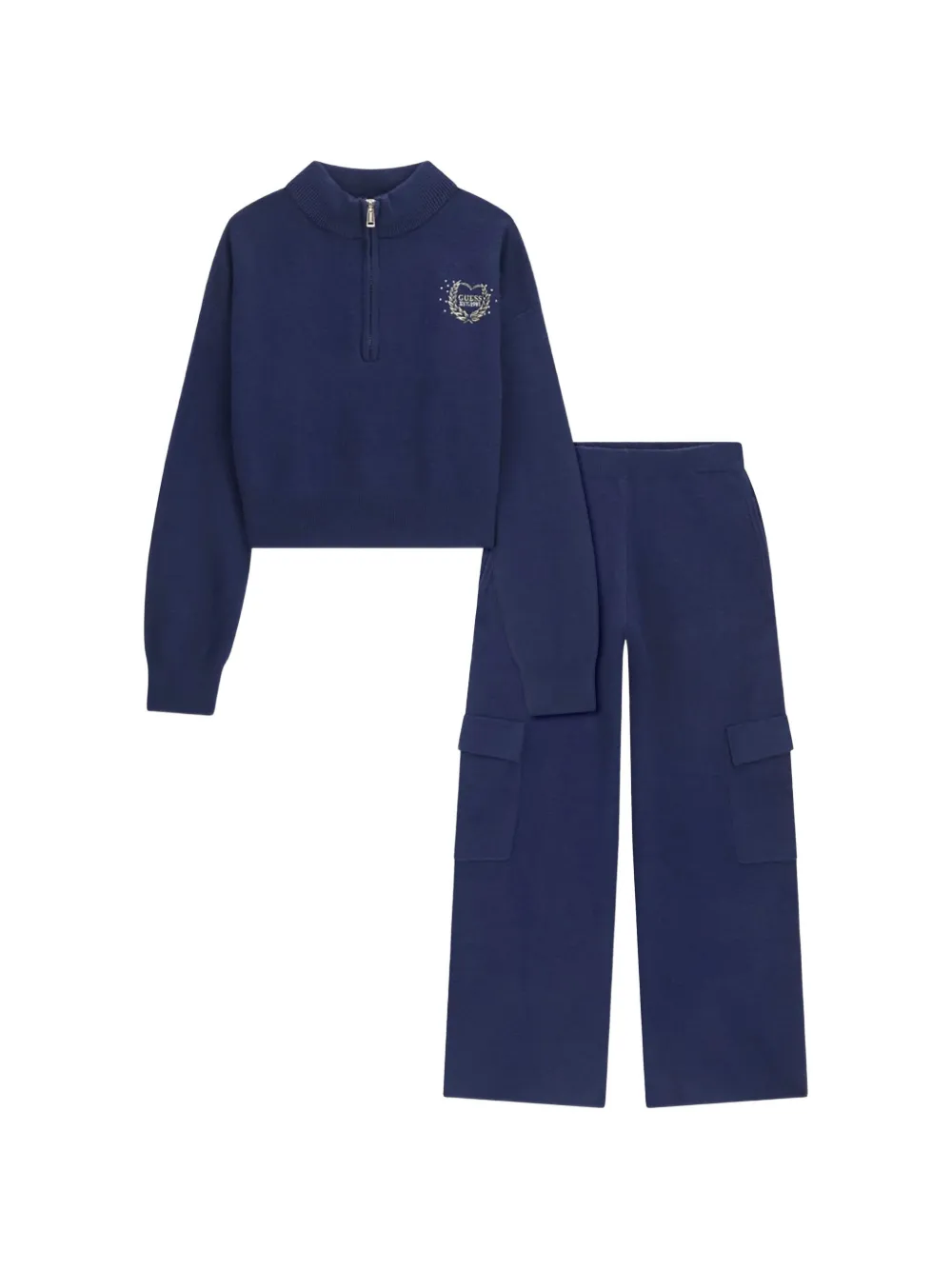 Guess kids logo-embroidered cargo tracksuit Blauw