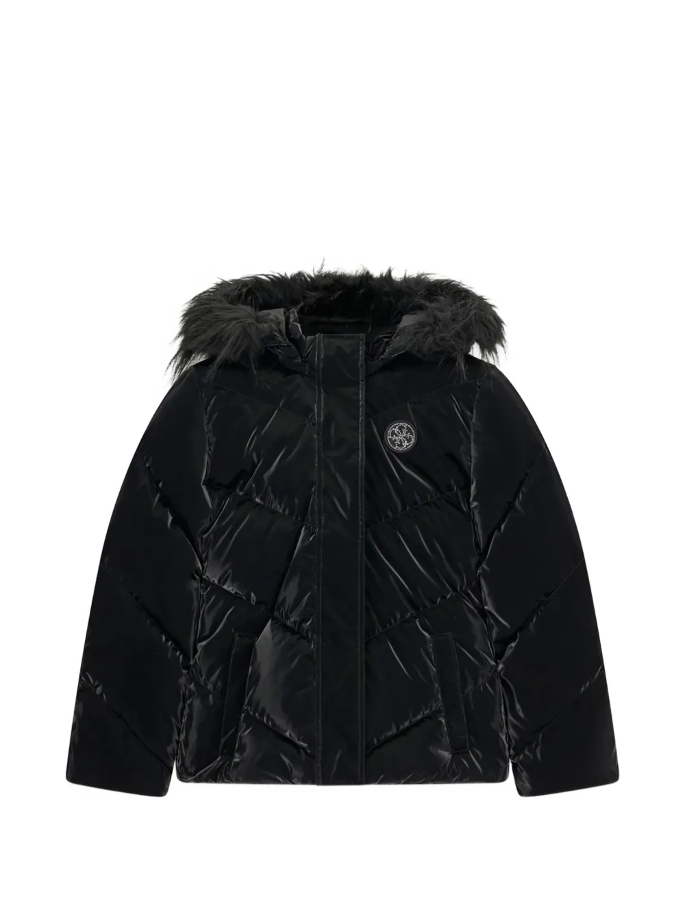 guess kids faux-fur-trim quilted jacket - Nero