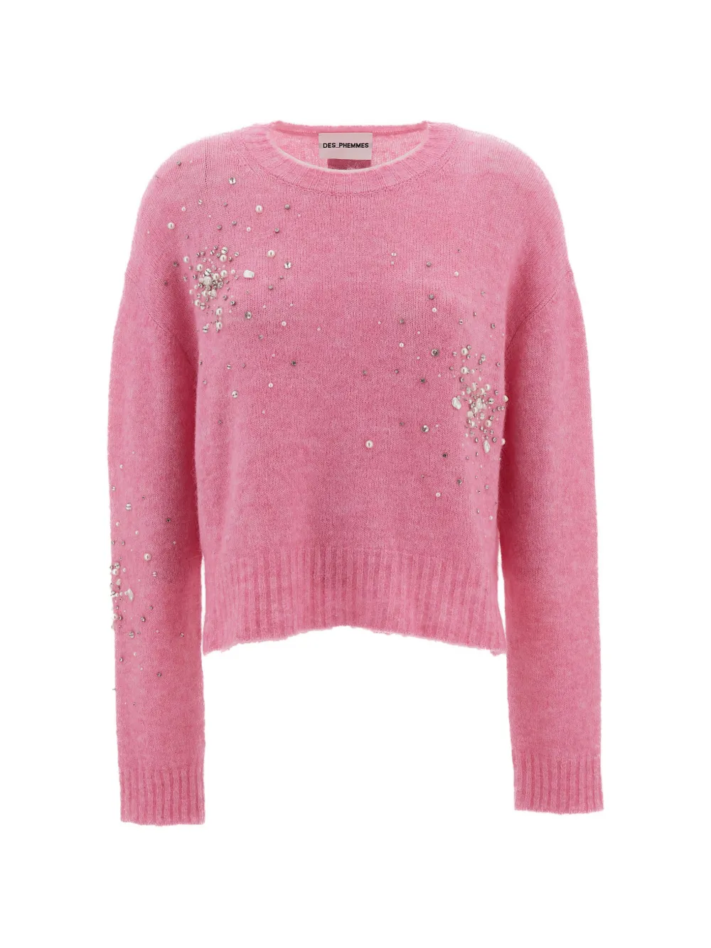 DES PHEMMES crystal-embellished faux-pearl sweater Roze