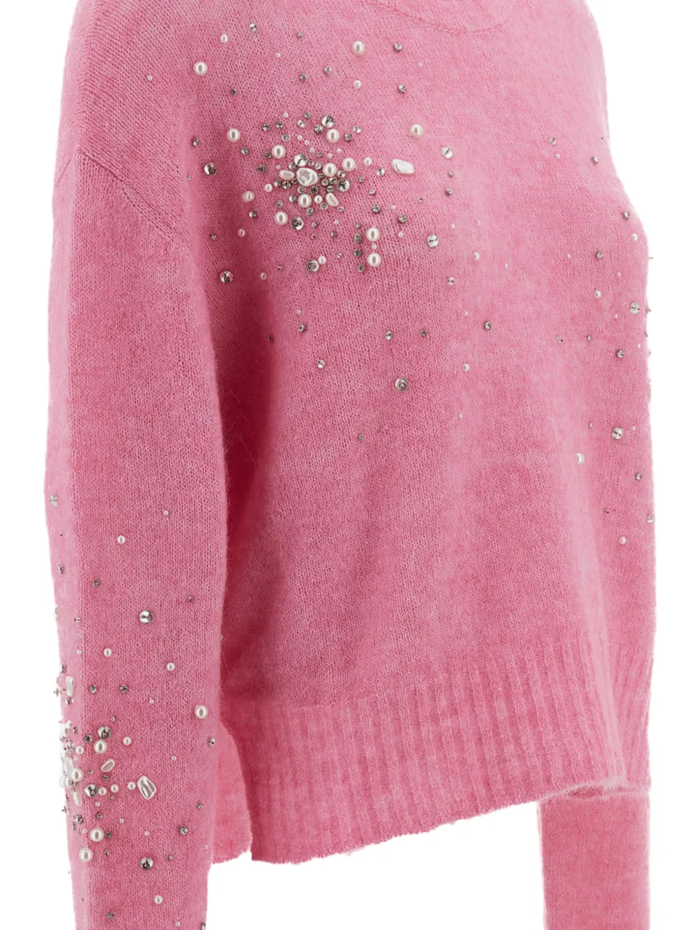 DES PHEMMES crystal-embellished faux-pearl sweater Roze
