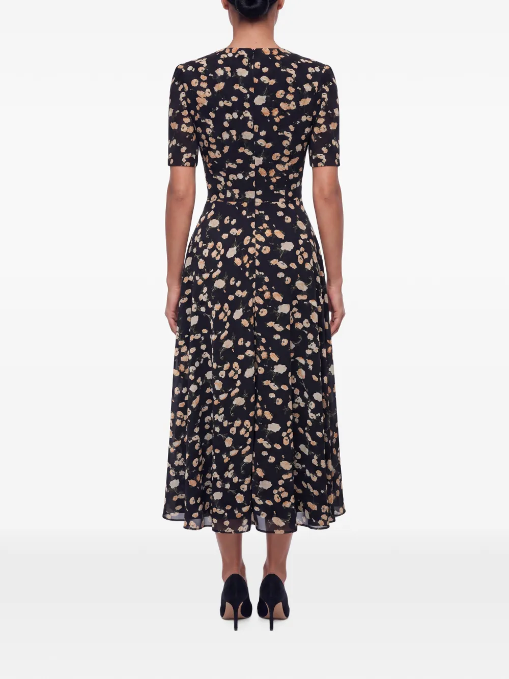 POST MERIDIEM Midi-jurk met bloemenprint Zwart