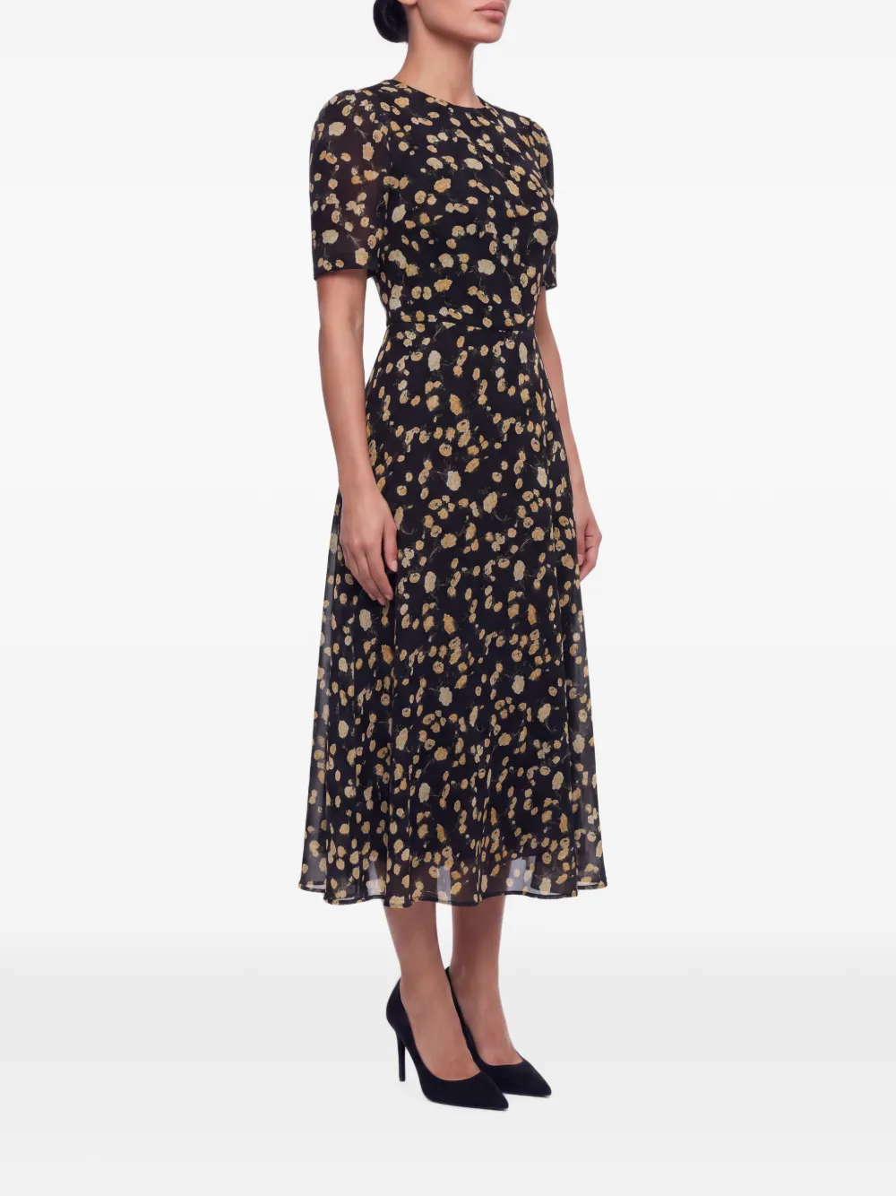 POST MERIDIEM Midi-jurk met bloemenprint Zwart