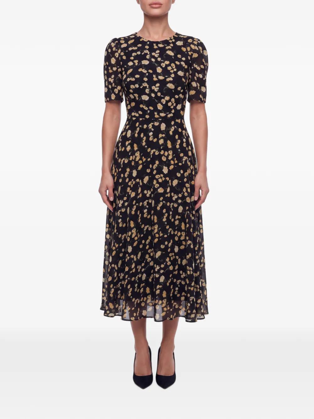 POST MERIDIEM Midi-jurk met bloemenprint Zwart