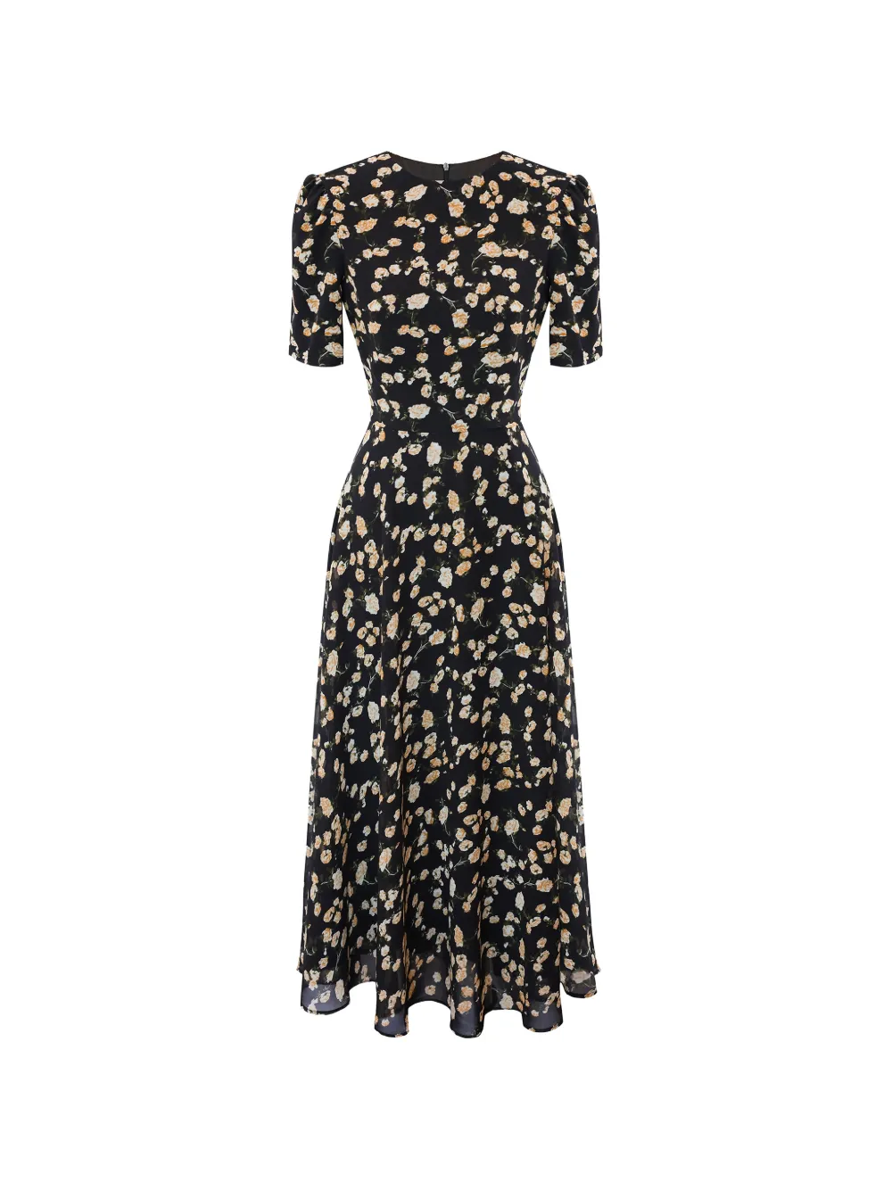 POST MERIDIEM Midi-jurk met bloemenprint Zwart