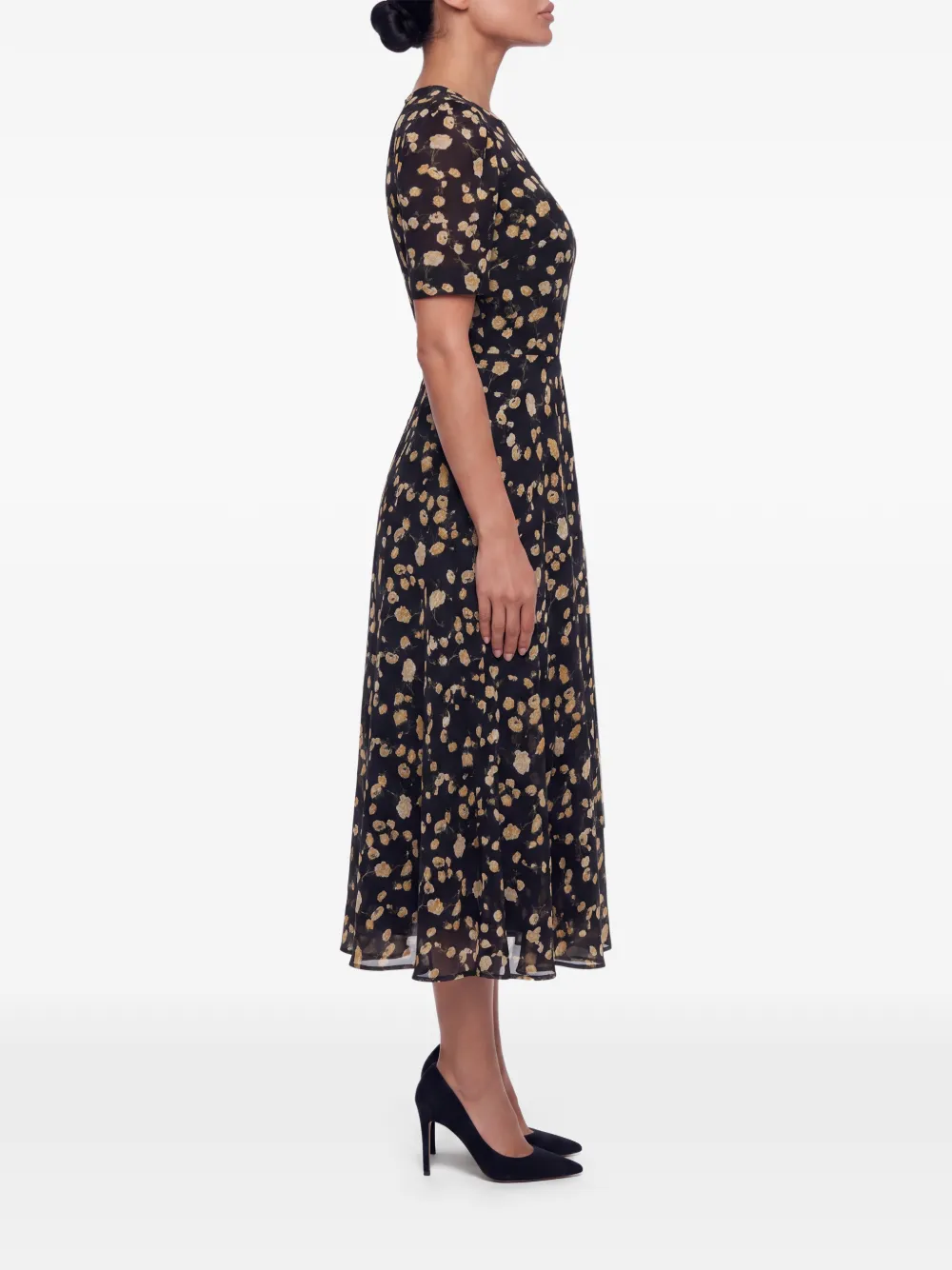 POST MERIDIEM Midi-jurk met bloemenprint Zwart