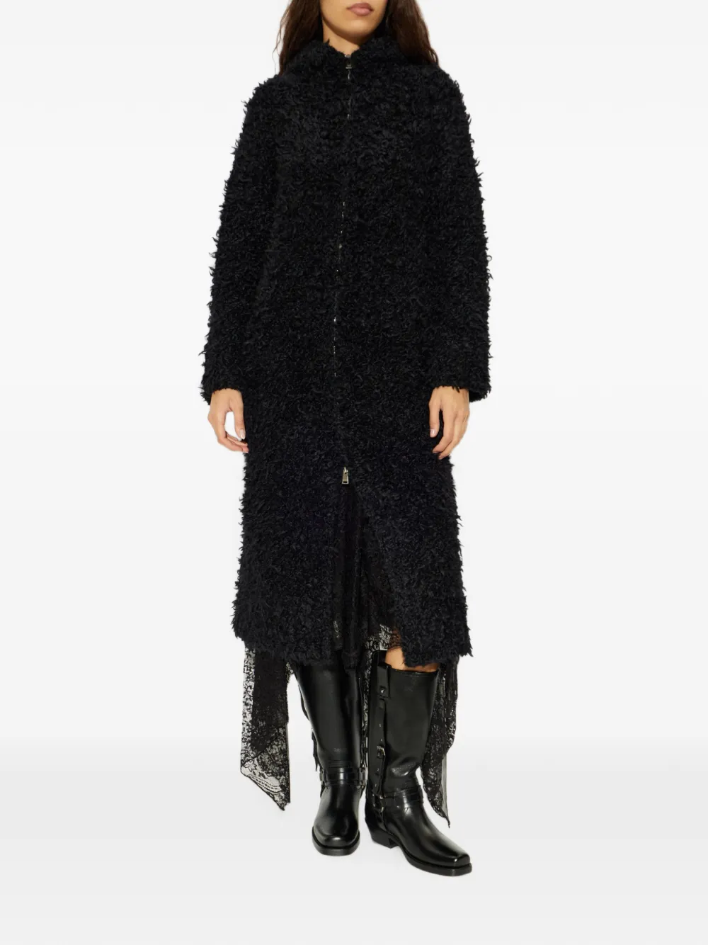 FENDI Bouclé gebreide jas met capuchon Zwart