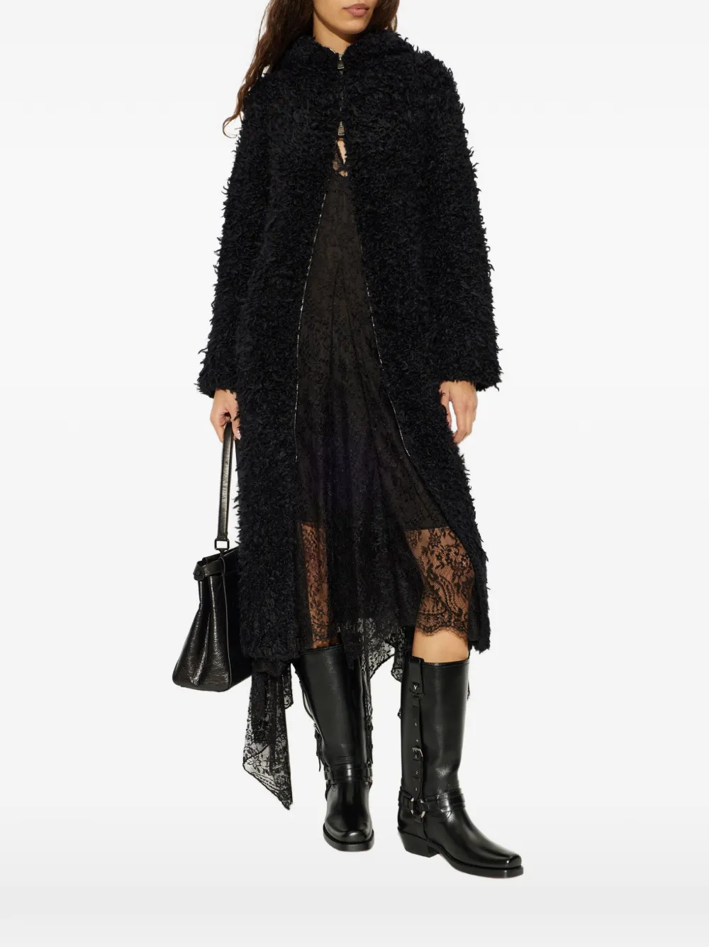 FENDI hooded bouclé-knit coat