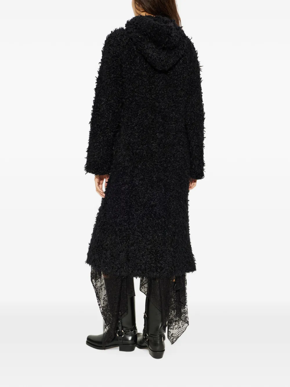 FENDI Bouclé gebreide jas met capuchon Zwart