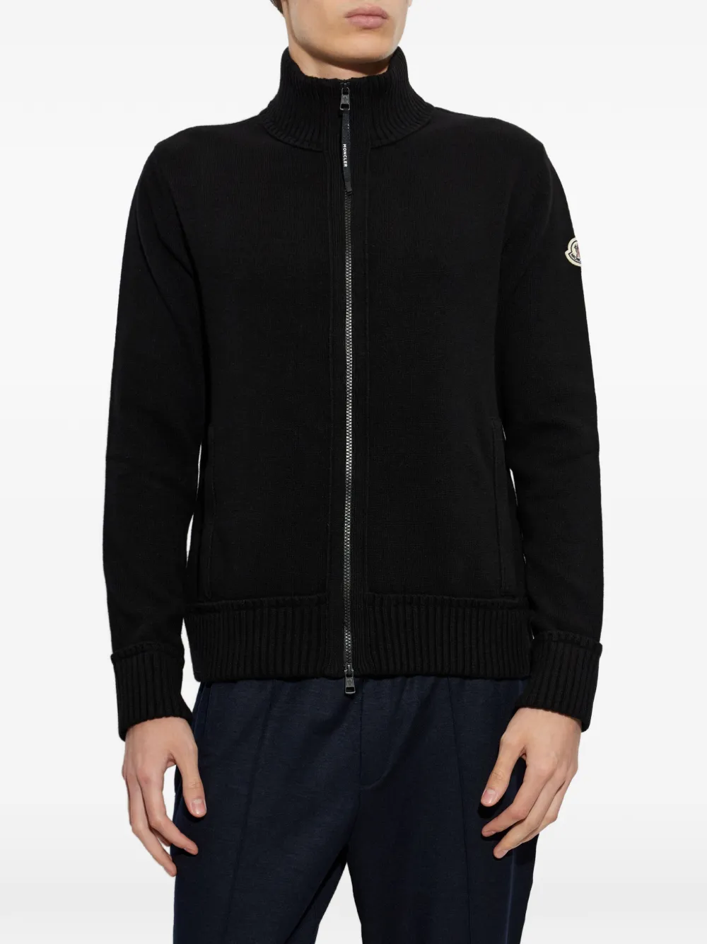 Moncler logo-patch zip-up cardigan Zwart