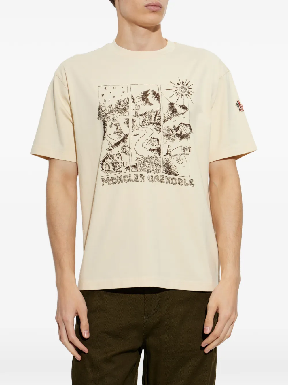 Moncler Grenoble Mountain Landscape Graphic-print T-shirt in Neutrals, view 3