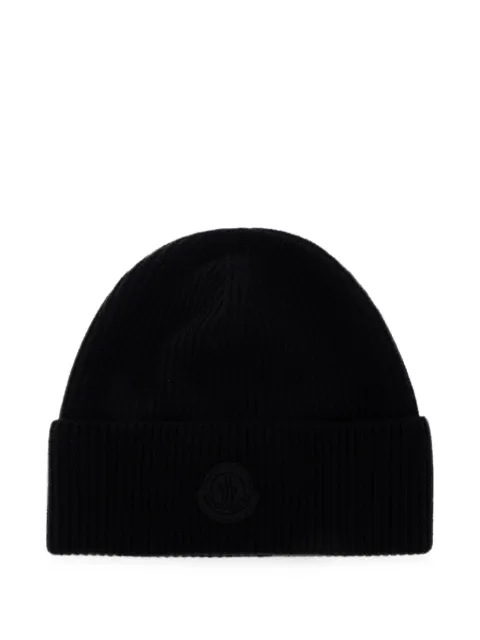 Moncler logo-patch ribbed-knit beanie hat