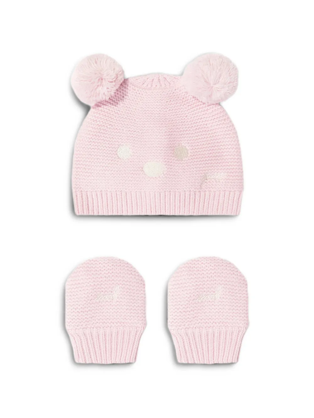 Guess kids pom-pom beanie hat and mittens set Roze