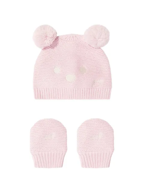 guess kids pom-pom beanie hat and mittens set