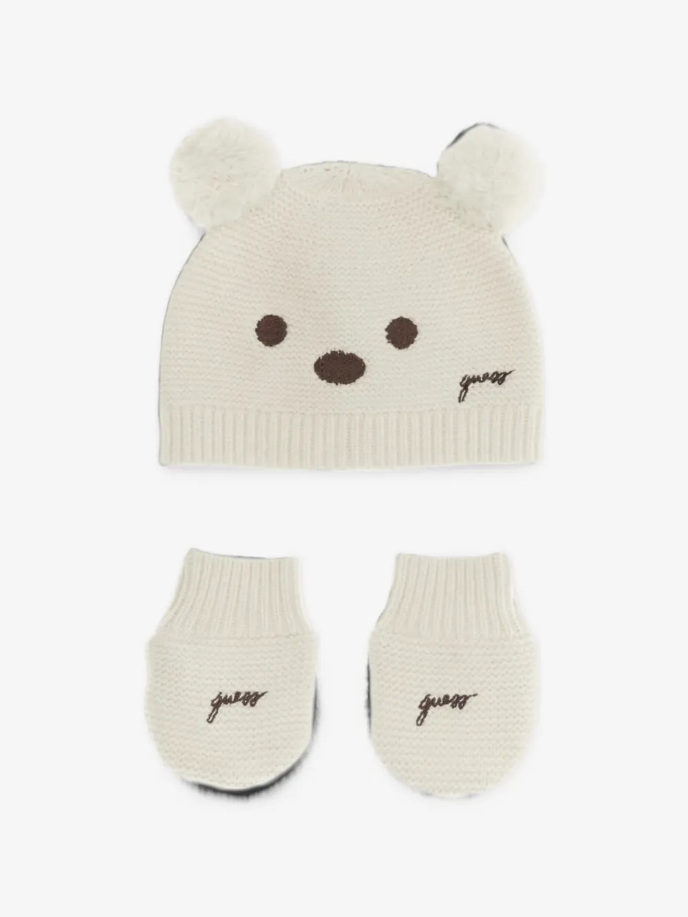 guess kids 곰 모티프 비니와 장갑 세트