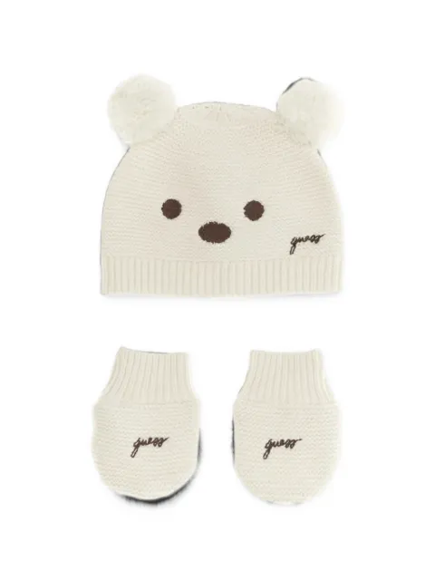 guess kids bear-motif beanie hat and mittens set
