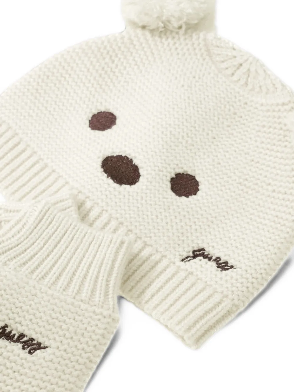 guess kids bear-motif beanie hat and mittens set Beige