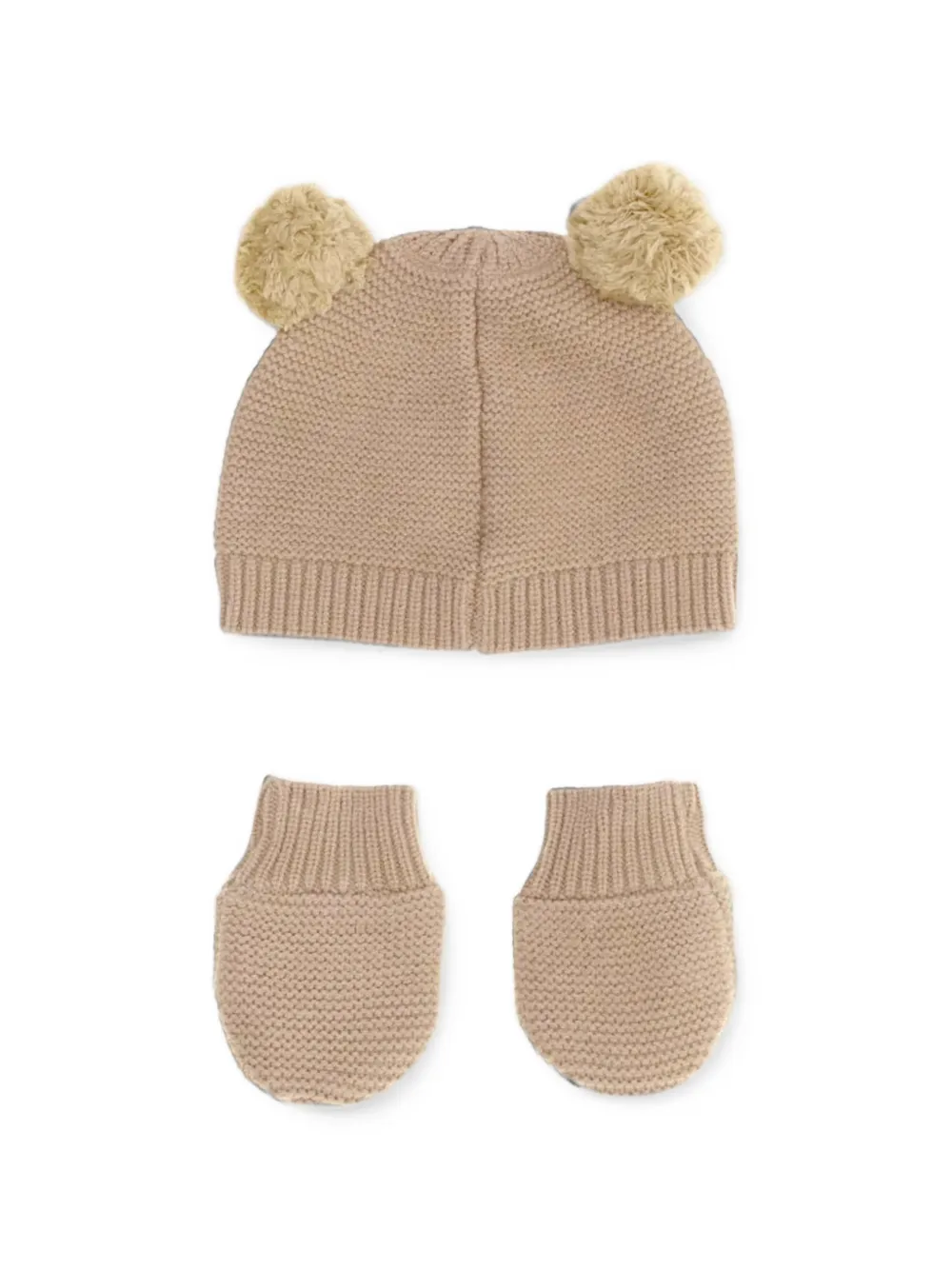 guess kids bear-motif pompom-detail beanie hat and mittens set Beige
