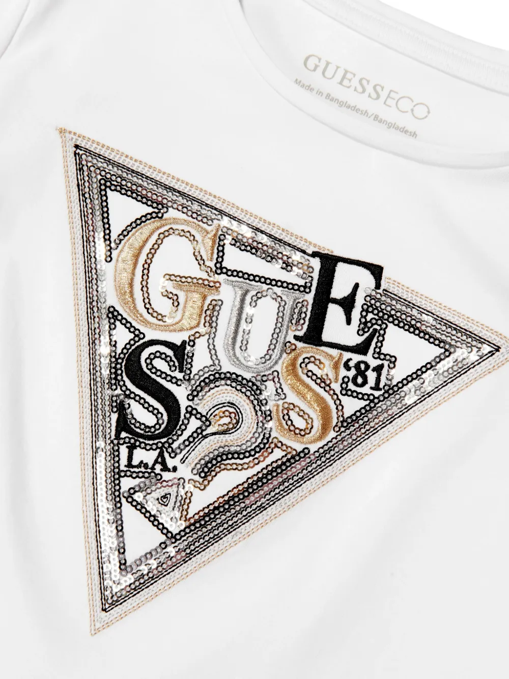 guess kids T-shirt met logo van pailletten en lange mouwen Wit