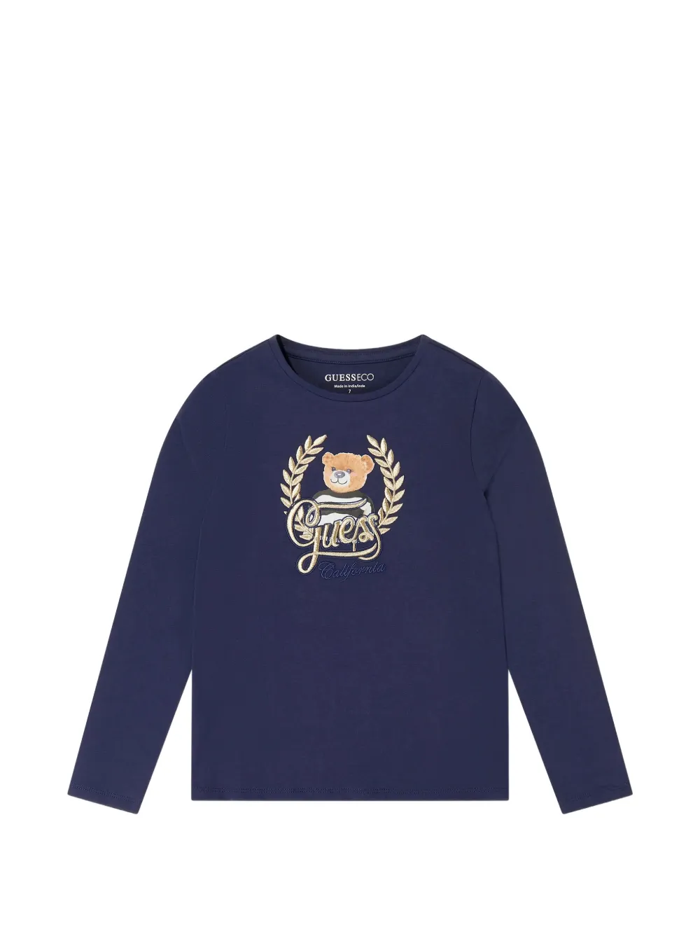 guess kids bear-patch long-sleeve T-shirt - Blu