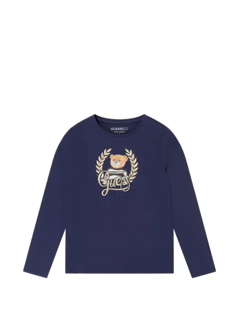 guess kids bear-patch long-sleeve T-shirt