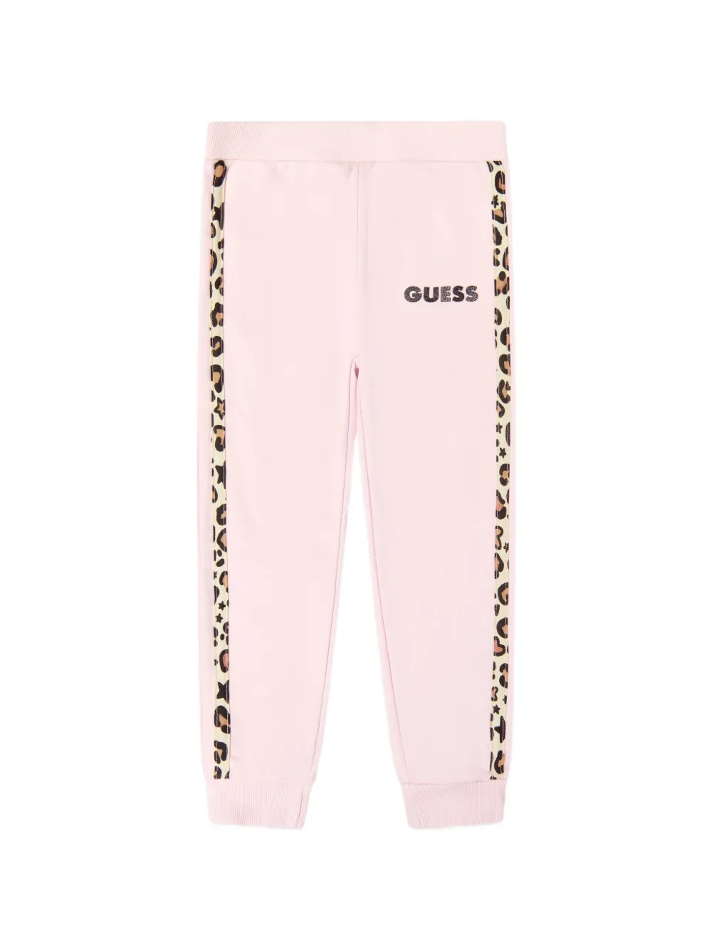 guess kids leopard-print glitter-logo track pants - Rosa