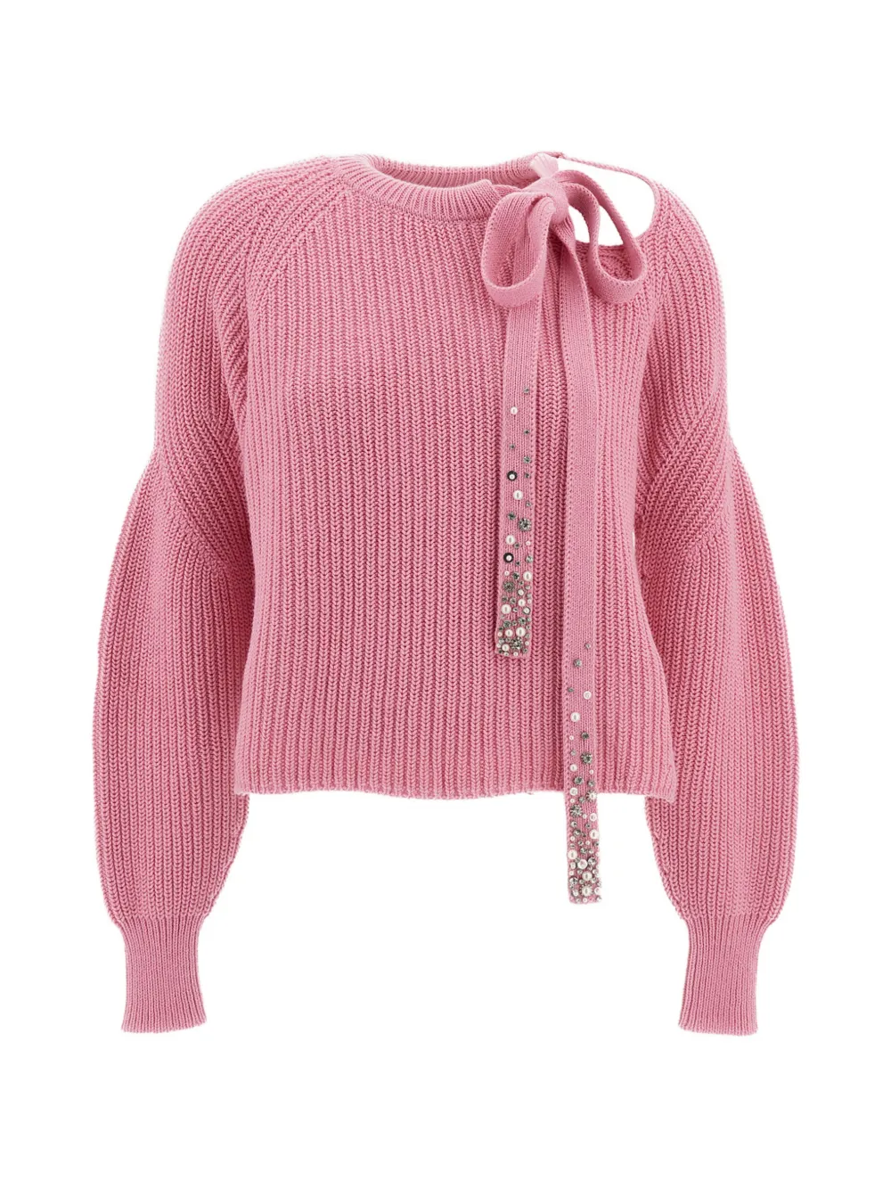 DES PHEMMES embellished tie-neck sweater - Rosa