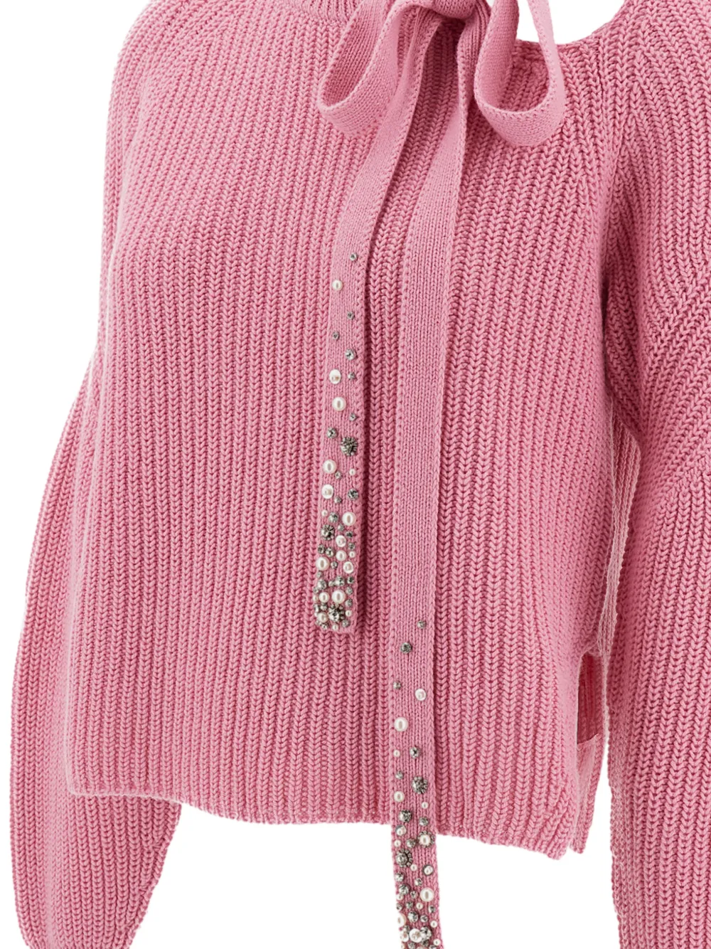 DES PHEMMES embellished tie-neck sweater Roze
