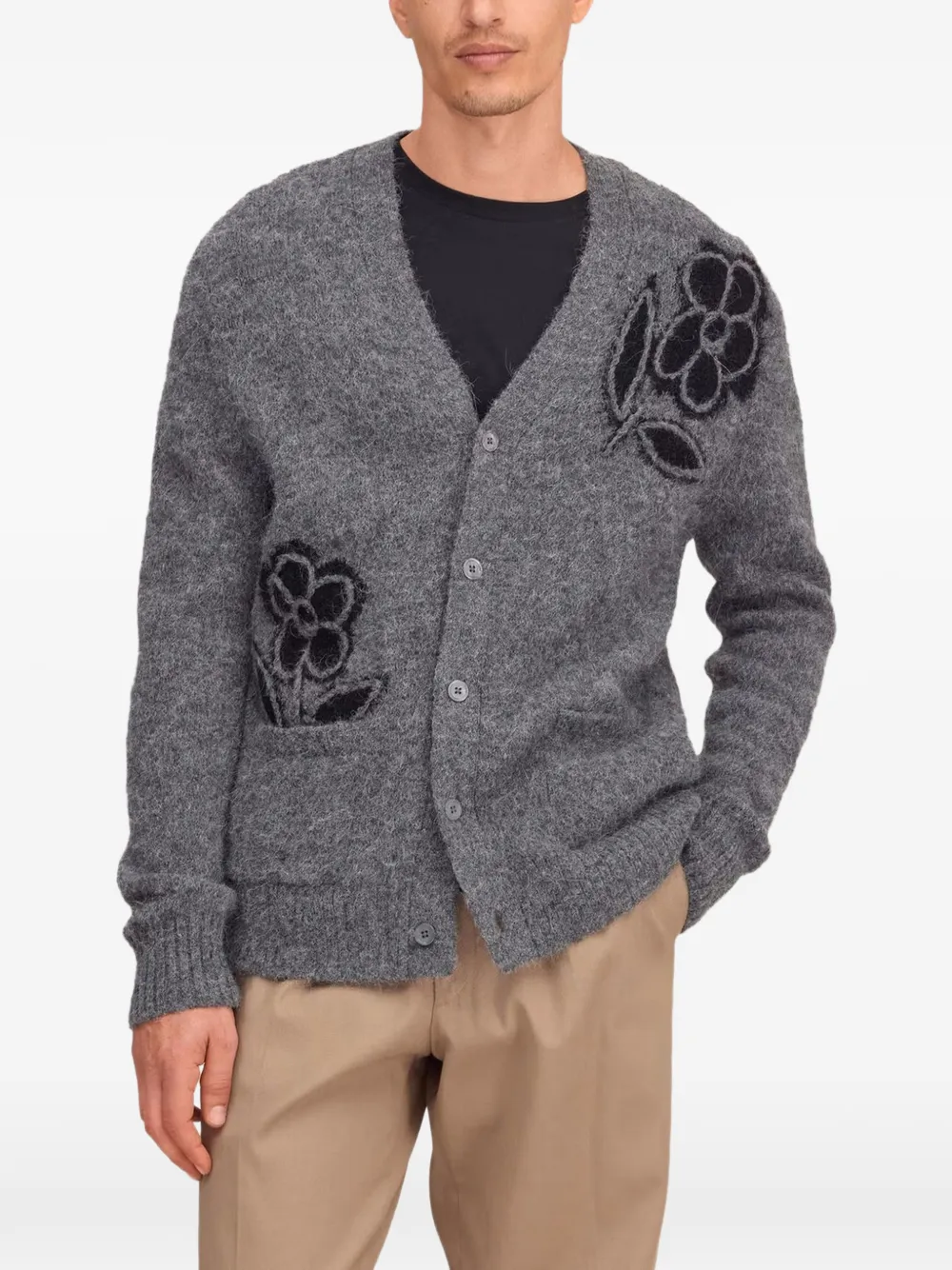 NN07 Kyle floral-embroidered cardigan Grijs