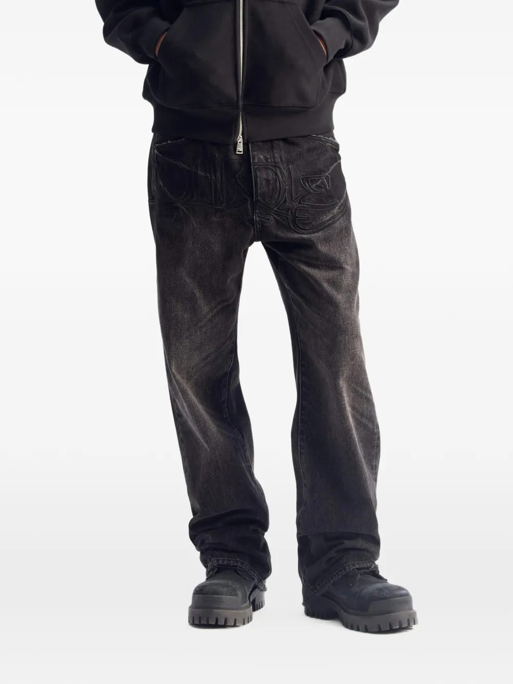 Purple Brand embroidered-logo washed jeans Zwart