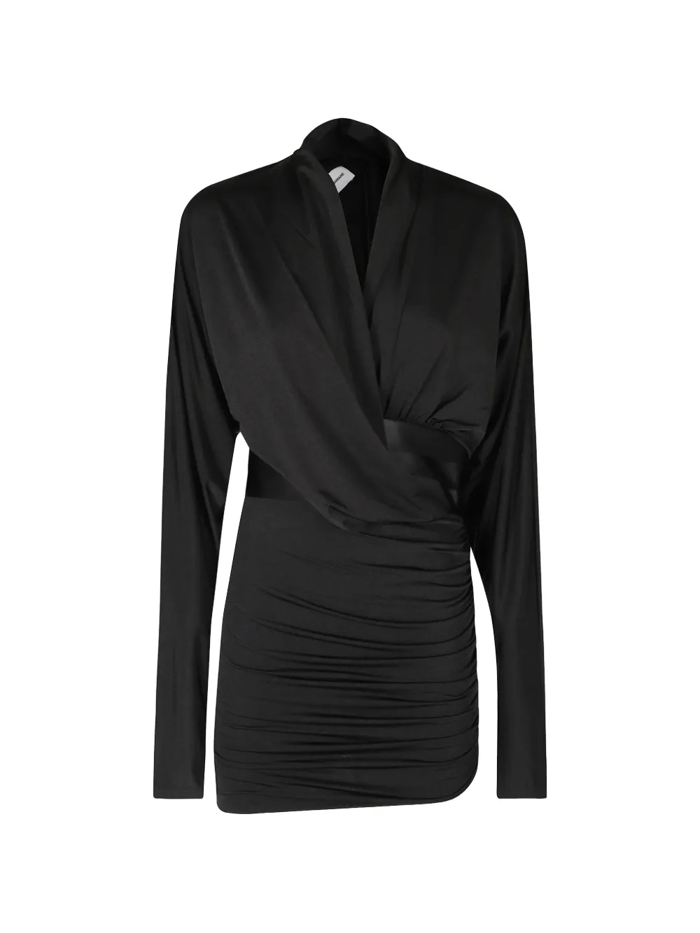THE ANDAMANE ruched wrap-style mini dress Zwart