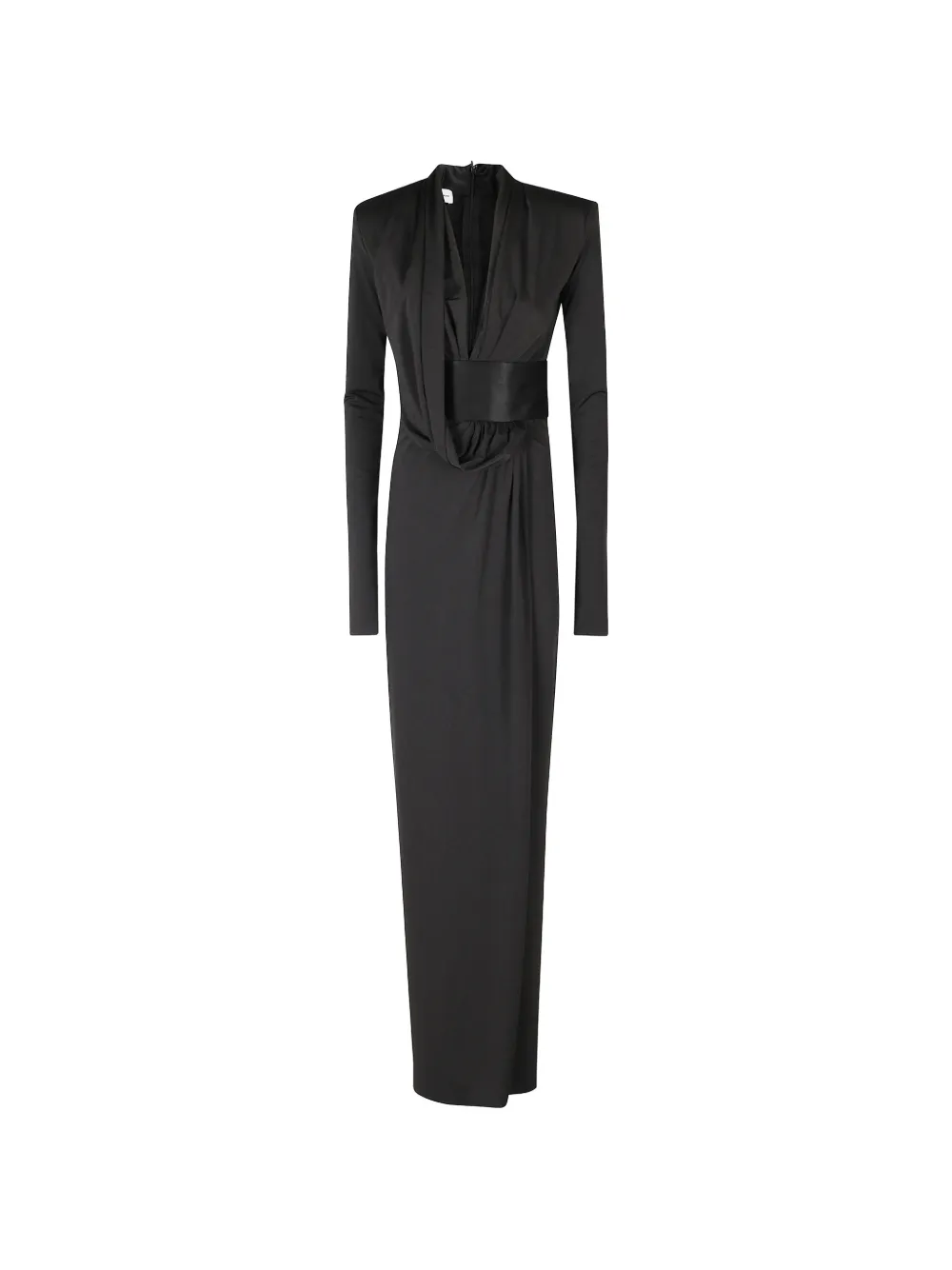 THE ANDAMANE Victoria satin-waistband draped maxi dress Zwart