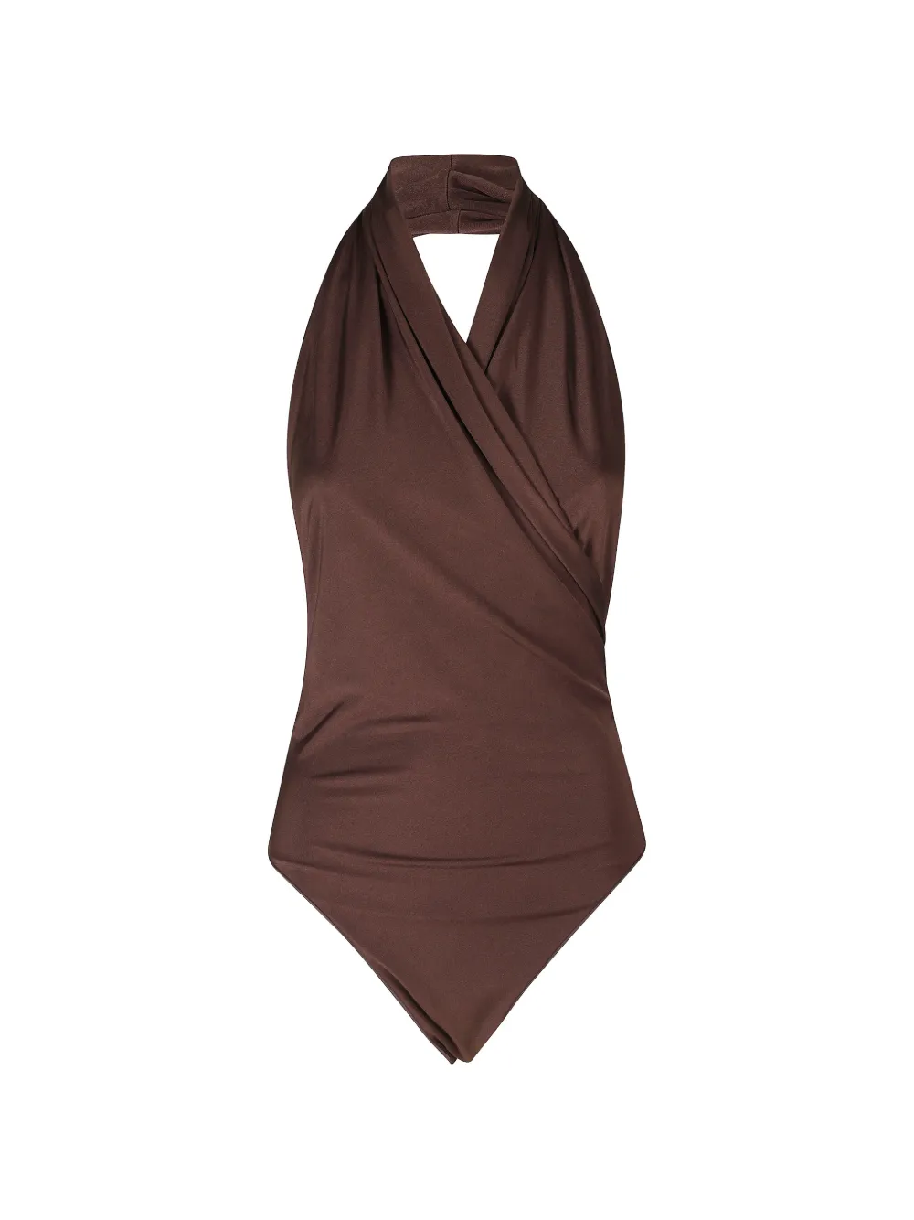 THE ANDAMANE Vina halterneck wrap bodysuit Bruin