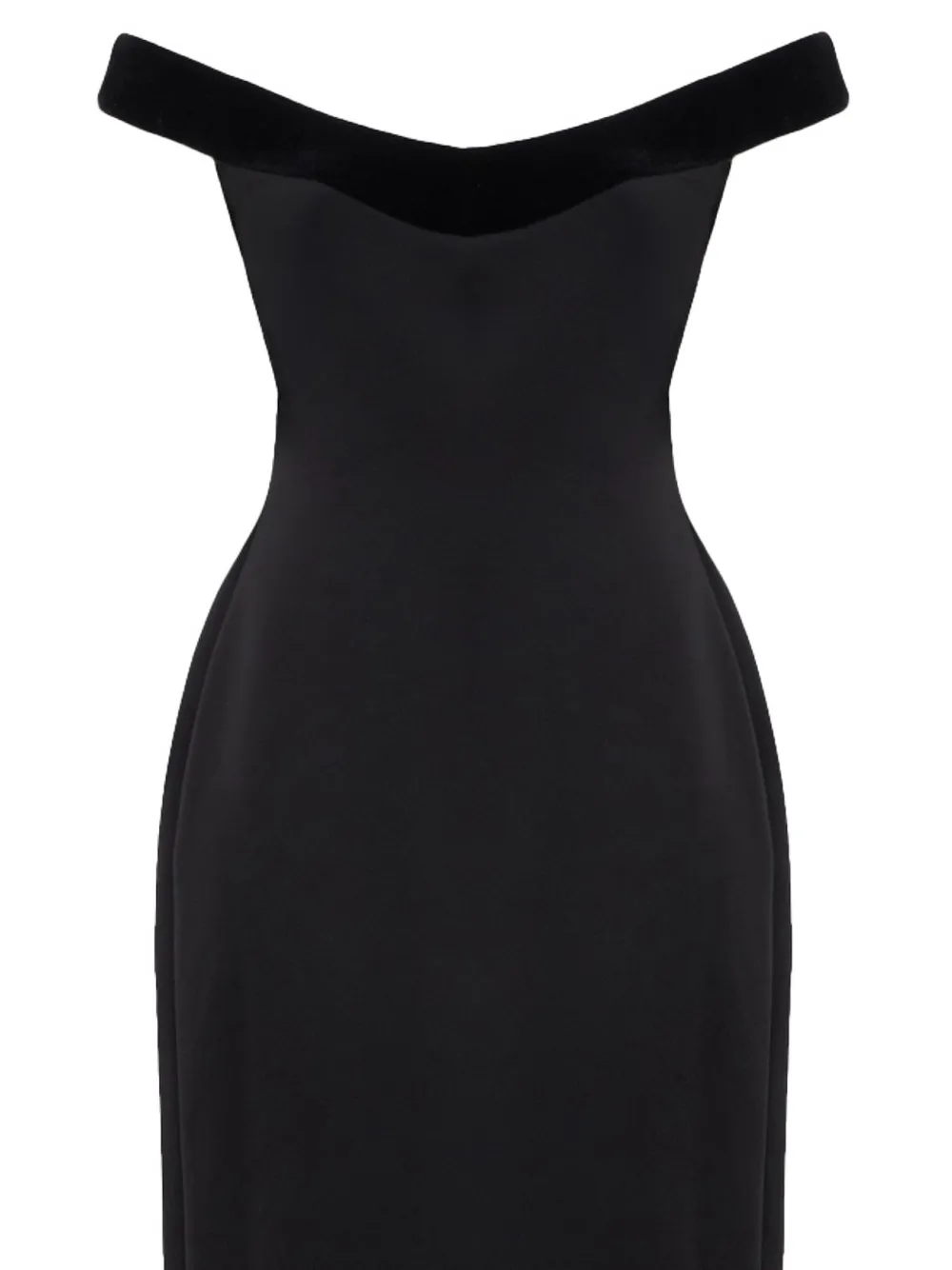 David Koma Midi-jurk met blote schouders en fluwelen afwerking Zwart