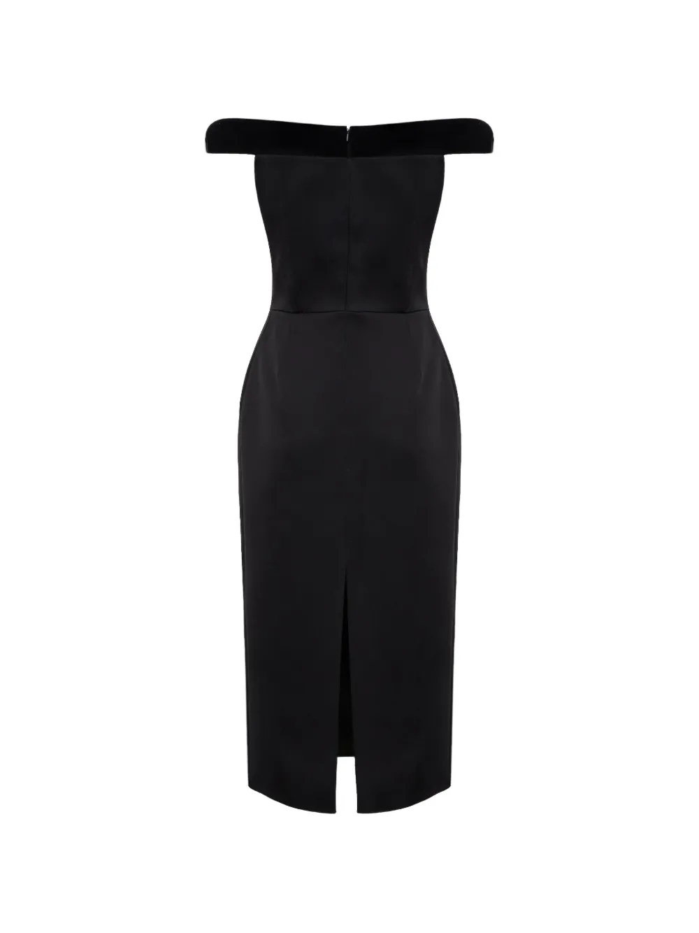 David Koma Midi-jurk met blote schouders en fluwelen afwerking Zwart