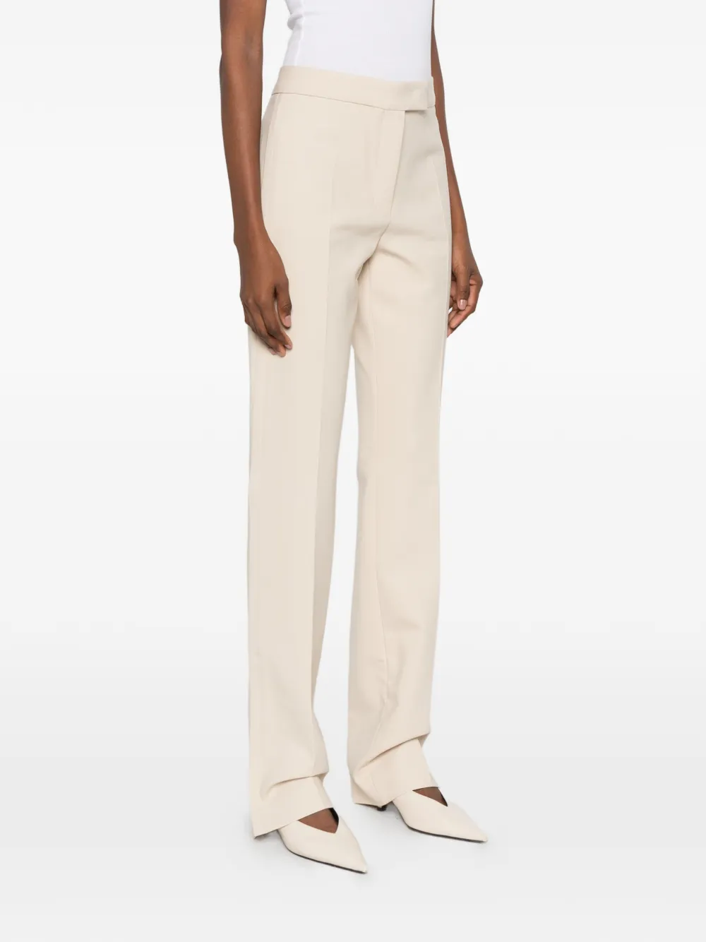 Sportmax pressed-crease slit-hem trousers Beige