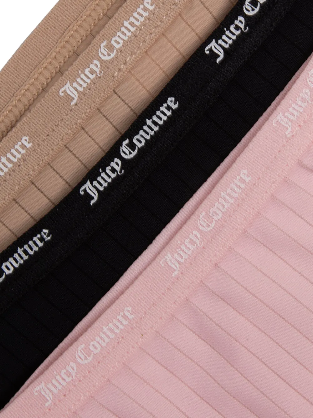 Juicy Couture Drie geribbelde strings met logoband Beige
