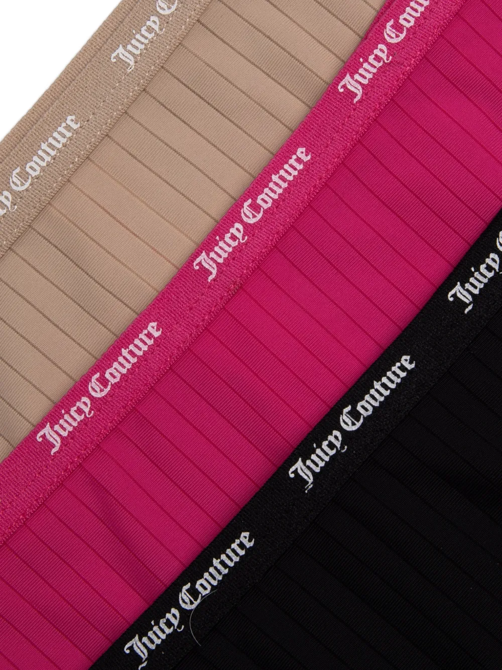 Juicy Couture Drie geribbelde strings met logoband Beige